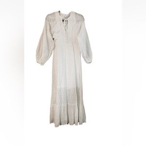 NWT Aeom Cotton Eyelet Balloon Sleeve Maxi Tiered Dress White -  XL
